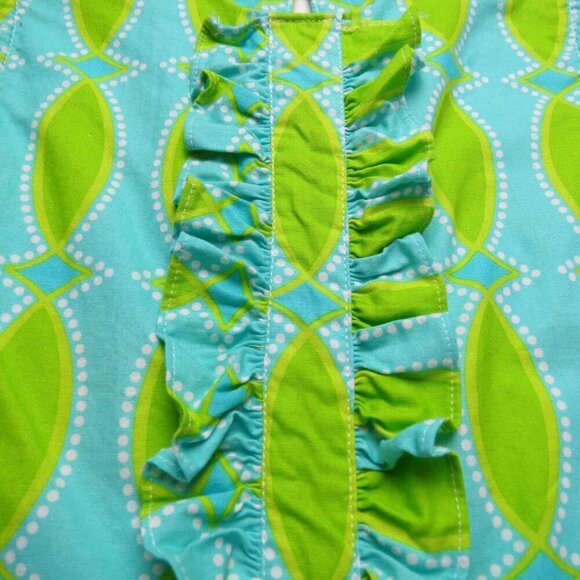 ANVY KIDS Girl's Blue & Green Retro Mod Ruffle Front Paula Shift Dress Size 7 - Picture 3 of 7